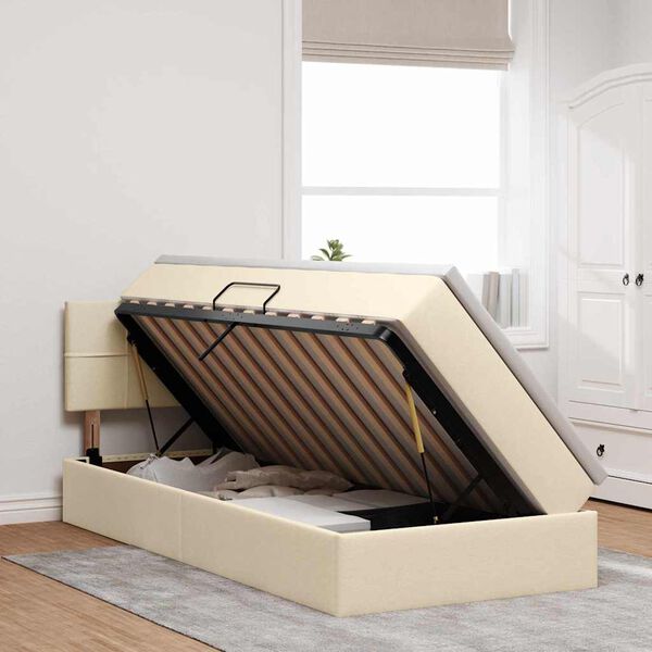 vidaXL Cama com arruma&ccedil;&atilde;o e LED com colch&atilde;o Creme 90 x 190 cm tecido