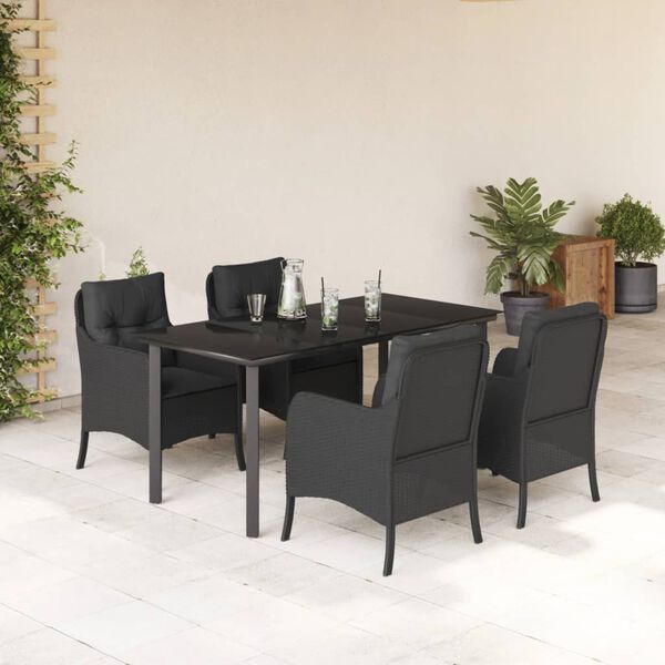 vidaXL 5 pcs conjunto de jantar p/ jardim c/ almofad&otilde;es vime PE preto