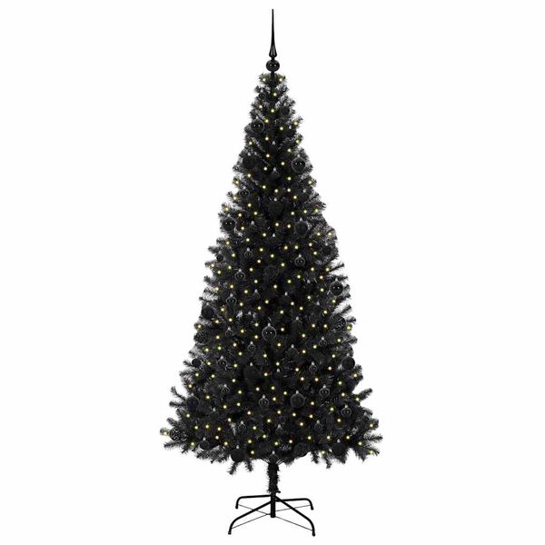 vidaXL &Aacute;rvore de Natal com 300 LEDs com suporte Preto 210 cm PVC