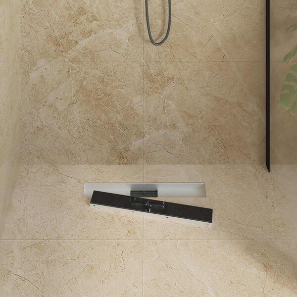 vidaXL Dreno de Chuveiro com Tampa de Vidro Preto 60 cm