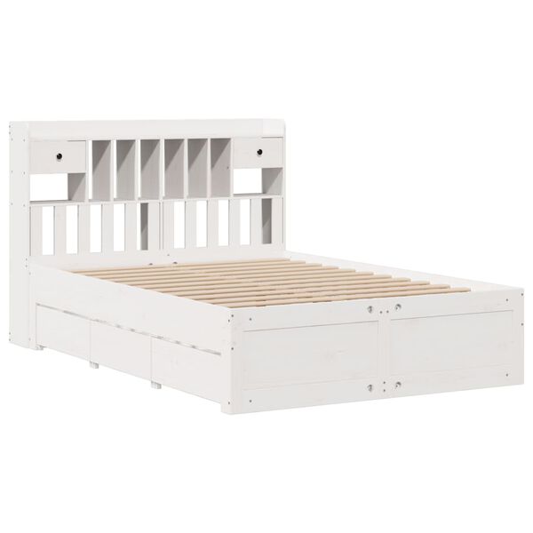 vidaXL Cama com estante sem colch&atilde;o 140x200 cm pinho maci&ccedil;o branco
