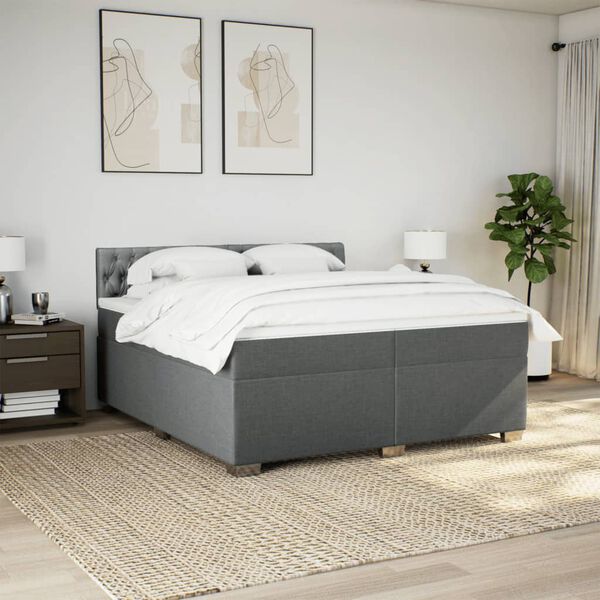 vidaXL Cama com molas/colch&atilde;o 200x200 cm tecido cinzento-escuro
