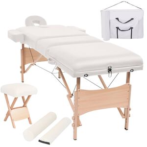 vidaXL Mesa massagem dobr&aacute;vel 3 zonas + banco 10 cm espessura branco