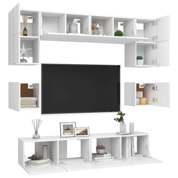 vidaXL 8 pcs conjunto de m&oacute;veis de TV derivados de madeira branco