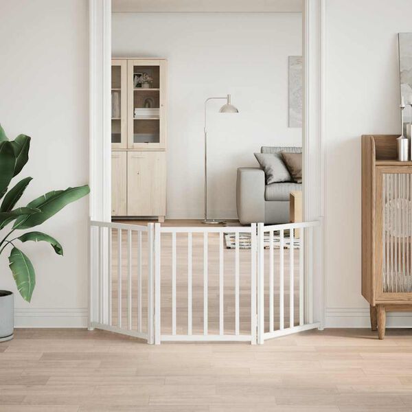 vidaXL Portão p/ cães dobrável 3 painéis 150 cm abeto maciço branco