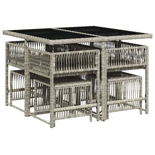 vidaXL 9 pcs conjunto de jantar p/ jardim c/ almofad&otilde;es cinzento claro