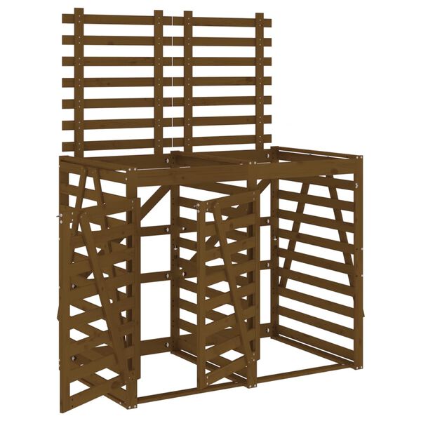 vidaXL Abrigo para caixote do lixo duplo pinho maci&ccedil;o castanho-mel