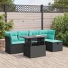 vidaXL 6 pcs conjunto sof&aacute;s jardim c/ almofad&otilde;es vime PE/ac&aacute;cia preto
