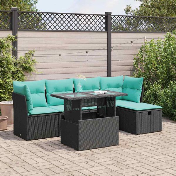 vidaXL 6 pcs conjunto sof&aacute;s jardim c/ almofad&otilde;es vime PE/ac&aacute;cia preto