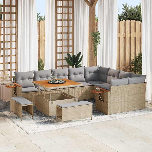 vidaXL Conjunto de Sof&aacute; de Jardim com almofada Bege Rattan Sint&eacute;tico