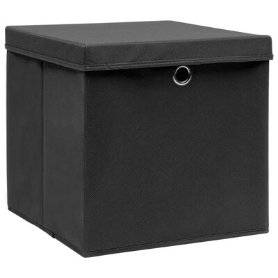vidaXL Caixas de arrumação com tampas 10 pcs 32x32x32 cm tecido preto