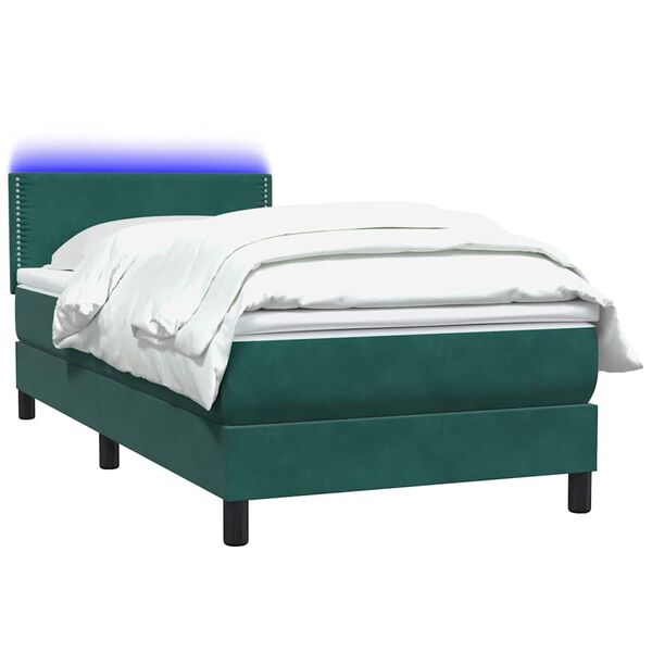 vidaXL Cama box spring c/ colch&atilde;o e LED verde-escuro 80x220 cm veludo