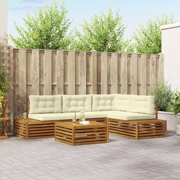 vidaXL Conjunto de Sof&aacute;s para Exterior 5 Pe&ccedil;a Natural e Creme
