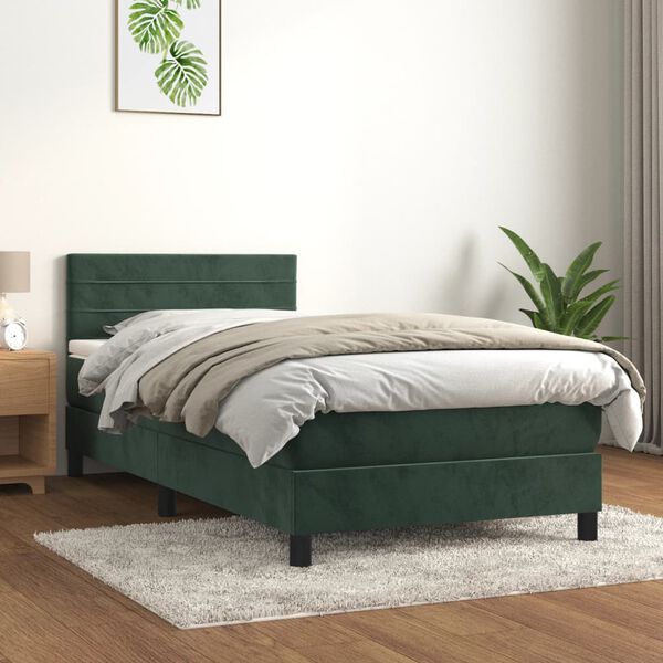 vidaXL Cama com molas/colch&atilde;o 90x190 cm veludo verde-escuro