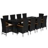 vidaXL 11 pcs conjunto de jantar p/ jardim c/ almofad&otilde;es vime PE preto