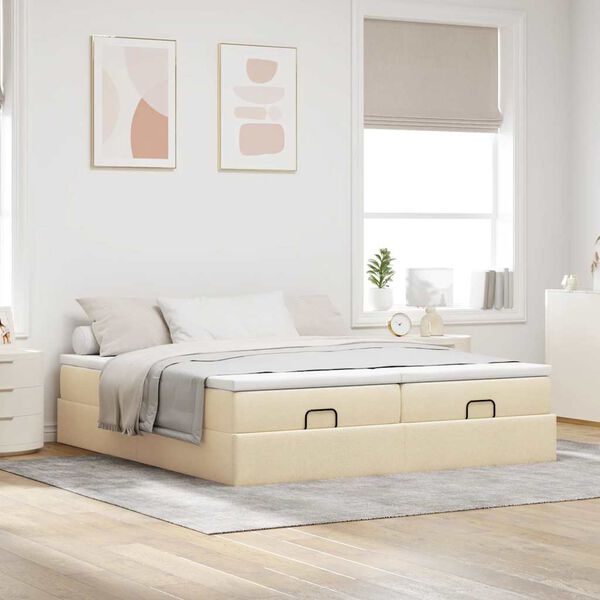 vidaXL Estrutura de cama otomana com colch&otilde;es tecido creme 160x200cm