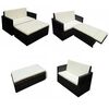 vidaXL 2 pcs conjunto lounge de jardim c/ almofadões vime PE preto