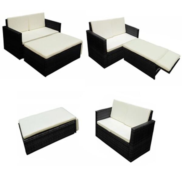 vidaXL 2 pcs conjunto lounge de jardim c/ almofadões vime PE preto