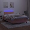 vidaXL Cama box spring c/ colch&atilde;o luzes e LED 120x190 cm veludo rosa