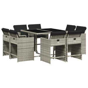 vidaXL 9 pcs conjunto de jantar p/ jardim c/ almofad&otilde;es cinzento claro