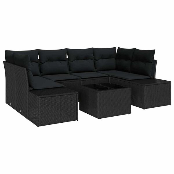 vidaXL Conjunto de Sof&aacute; de Jardim com almofada 8 pcs Preto vime PE
