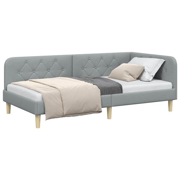vidaXL Estrutura de Cama de Canto Cinzento-claro 90 x 200 cm tecido