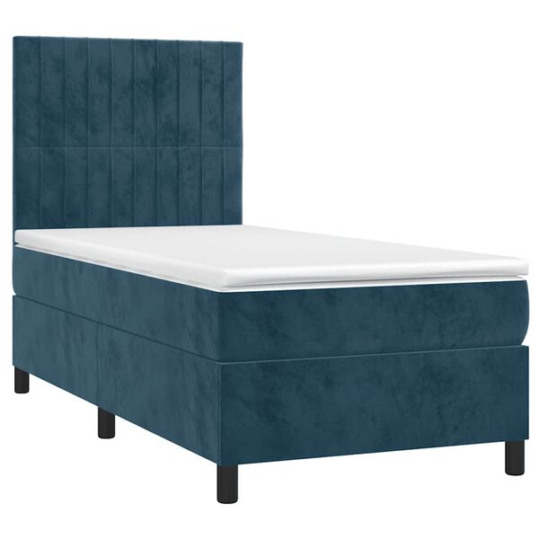 vidaXL Cama box spring c/ colch&atilde;o/LED 90x190 cm veludo azul-escuro