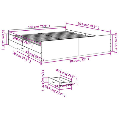 vidaXL Estrutura de cama c/ gavetas 180x200 cm derivados madeira preto