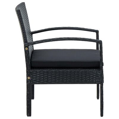 vidaXL Cadeira de jardim com almofadão vime PE preto