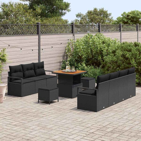 vidaXL Conjunto de Sof&aacute; de Jardim com almofada 10 pcs Preto
