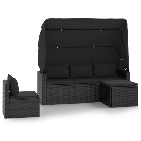 vidaXL 4 pcs conjunto de sof&aacute;s para jardim c/ almofad&otilde;es vime PE preto