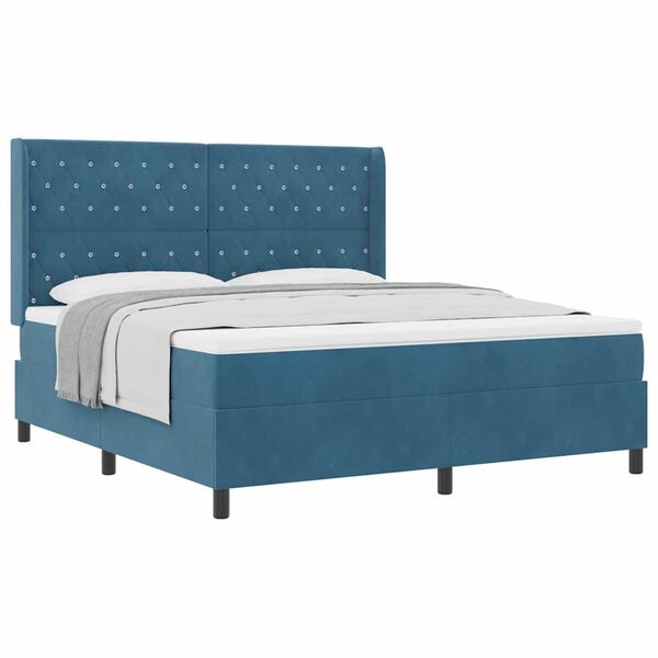 vidaXL Cama Box com almofada com cabeceira Azul 180 x 200 cm Veludo
