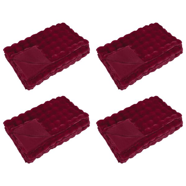 vidaXL Cobertor de Peles de Coelho Olite 4 pcs Vermelho Bordeaux