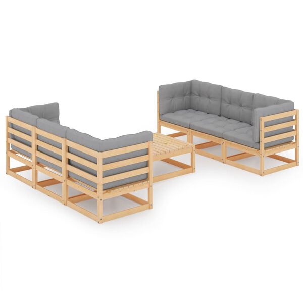 vidaXL 7 pcs conjunto lounge de jardim c/ almofad&otilde;es pinho maci&ccedil;o