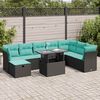 vidaXL 9 pcs conjunto sof&aacute;s p/ jardim almofad&otilde;es vime PE/ac&aacute;cia preto