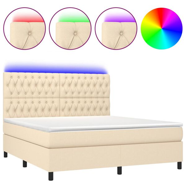 vidaXL Cama box spring c/ colch&atilde;o e LED 160x200 cm tecido cor creme