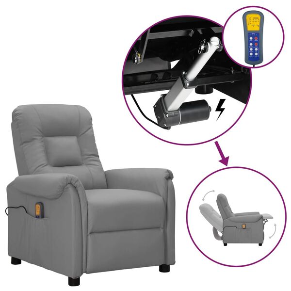 vidaXL Poltrona de massagens elevat&oacute;ria couro artificial cinzento