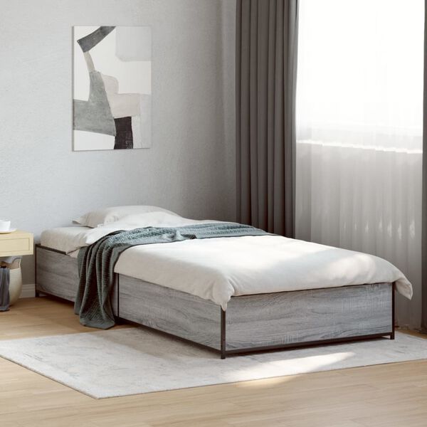 vidaXL Estrutura cama 100x200 cm derivados madeira/metal cinza sonoma