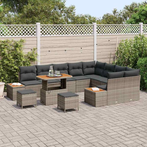 vidaXL Conjunto de Sof&aacute; de Jardim Cinzeto Rattan Sint&eacute;tico