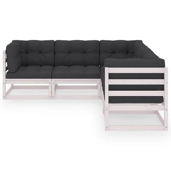 vidaXL 5 pcs conjunto lounge de jardim c/ almofad&otilde;es pinho maci&ccedil;o