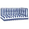 vidaXL Almofad&otilde;es para sof&aacute; de paletes 3 pcs tecido riscas azul/branco
