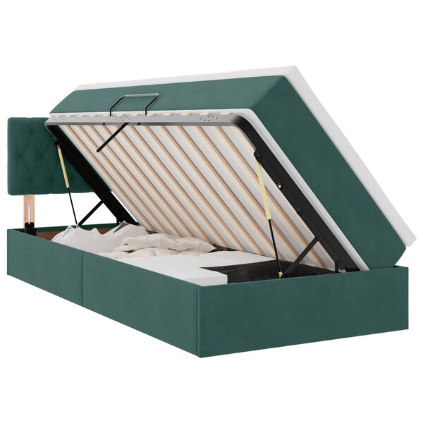 vidaXL Cama com Armazenamento Verde Escuro 90 x 190 cm Veludo