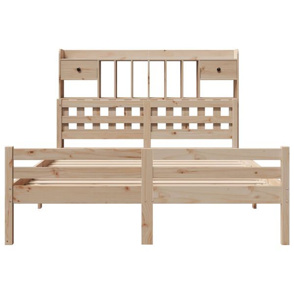 vidaXL Cama com estante sem colch&atilde;o 140x190 cm pinho maci&ccedil;o