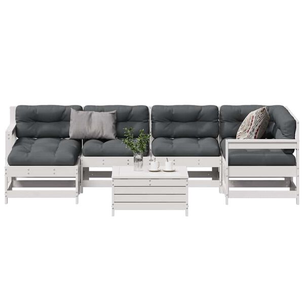 vidaXL 7 pcs conj. lounge de jardim c/ almofad&otilde;es pinho maci&ccedil;o branco