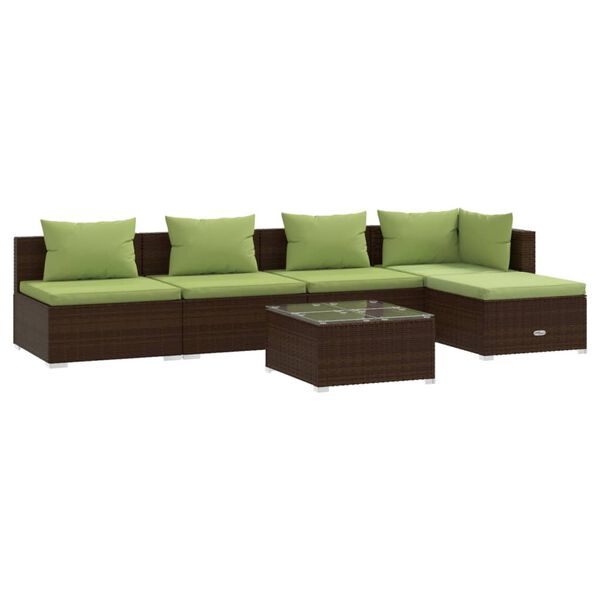 vidaXL 6 pcs conjunto lounge jardim c/ almofad&otilde;es vime PE castanho