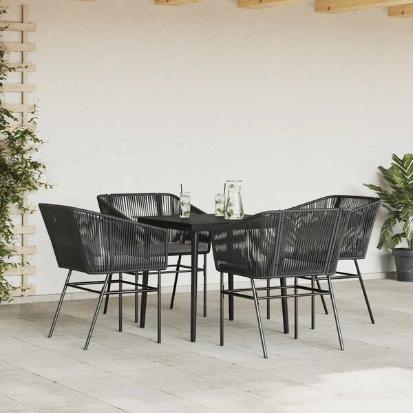vidaXL Conjunto de jantar jardim 5 pe&ccedil;as almofadas vidro vime PE preto