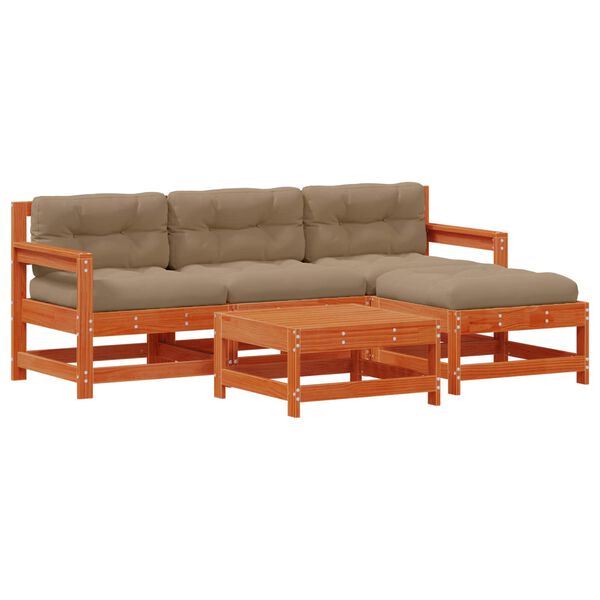 vidaXL Conjunto de Lounge de Jardim 5 pcs Castanho Cera