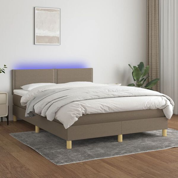 vidaXL Cama box spring colch&atilde;o/LED 140x200 cm tecido cinza-acastanhado
