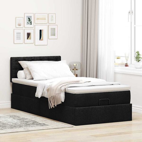 vidaXL Cama otomana com colch&atilde;o 100x200 cm tecido preto