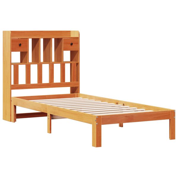 vidaXL Cama c/ estante sem colch&atilde;o 100x200cm pinho maci&ccedil;o castanho-mel